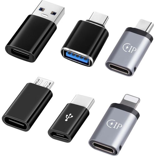 Adaptateur USB C 6PCS, Adaptateur USB C vers USB 3.0 OTG, USB 3.0 ver USB C, Micro USB vers USB C, Micro USB C vers USB, USB C vers Light-ning, Light-ning vers USB C