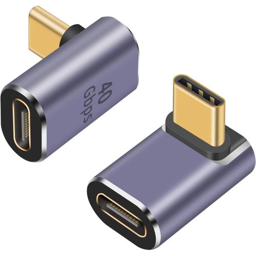 Adaptateur USB C 90 degrs 100W, 40Gbps Adaptateur USB C, 2Pack Up Down Adaptateur USB C 90 degrs PD Type C Mle vers Femelle Extender 8k @ 60Hz Vido pour Thunderbolt 4/3, USB4, HUB, Tlphone Mobil