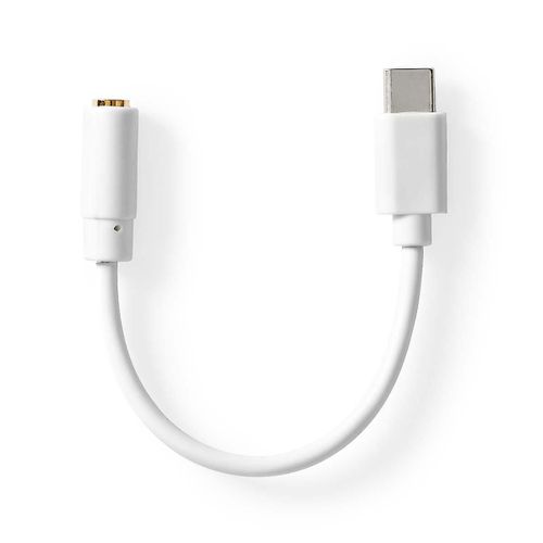 Adaptateur USB-C | Cble USB 2.0 | USB-C mle | 3,5 mm Femelle | 0,10 m | Rond | Plaqu nickel | PVC | Blanc |