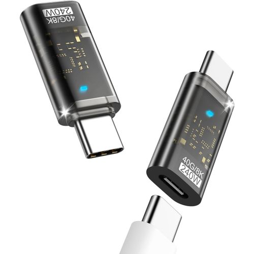 Adaptateur USB C de Supporte Une Charge de 240W et 40Gbps, Adaptateur USB C Femelle vers USB C Mle pour MacBook Pro, iPhone 15 Pro Max Plus, iPad Air/Pro, Laptop Thunderbolt 3/4, 8K@60Hz Video