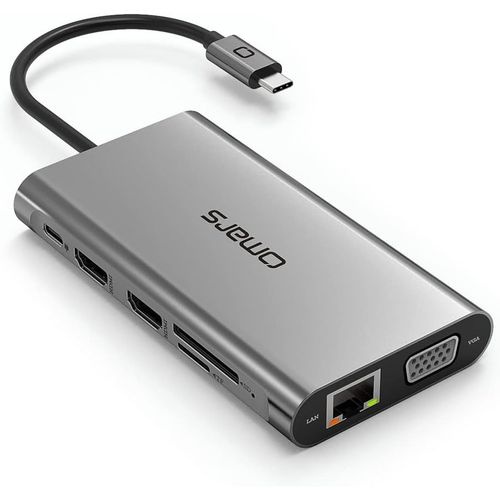 Adaptateur USB C Hub 11-en-1,Triple Affichage(Dual HDMI 4K&VGA),Dock Station avec RJ45 1Gbps LAN,4xUSB,Lecteur de Carte SD/Micro SD,Port d'alimentation Type C 100W PD pour MacBook Pro Air.[W172]