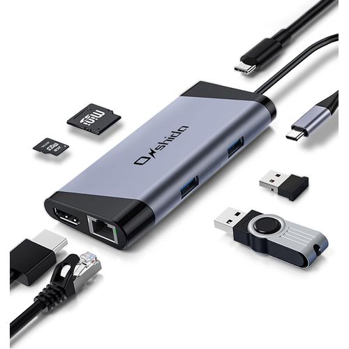 Adaptateur USB C, Hub Docking Station 7 en 1 vers HDMI 4K,Ethernet RJ45,Type C PD 100W,2 x USB 3.0 et Lecteur de Carte SD/TF,Compatible avec MacBook Dell XPS iPad Pro Tablette Type-C