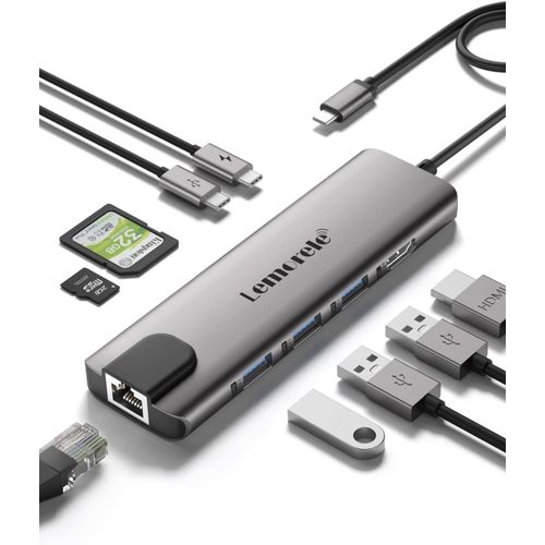 Adaptateur Usb C, Hub Usb C 9-En-1 (Rj45 Gigabit Ethernet, Hdmi 4K, 3 Usb Ports, Pd 100W, Lecteur De Carte Sd/Tf, Data Port) Pour Macbook Air/Pro M1, Ipad Pro, Windows, Switch, Mob[YIN4182815]