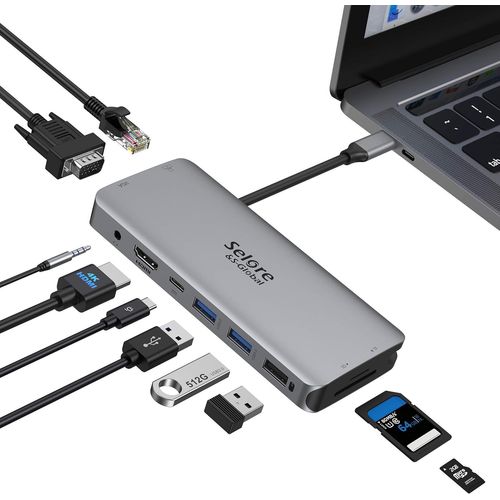 Adaptateur Usb C, Hub Usb C Multiport 10-En-1 Vers Hdmi Et Vga, Usb 3.0/2.0, Pd 100W, Ethernet Rj45, Sd/Micro Sd Et Audio 3.5Mm, Dock Usb C Pour Macbook Pro/Air 2021/2020 Dell Xps [HDM5230419]