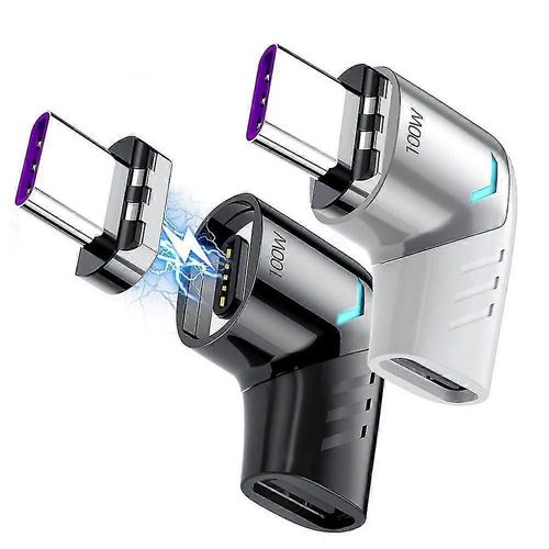 Adaptateur USB C magntique de 2 packs, connecteur de type C  angle droit, prend en charge la charge rapide USB 100W et le transfert de donnes 480mb / s, compatible avec Usb-C Mobile P