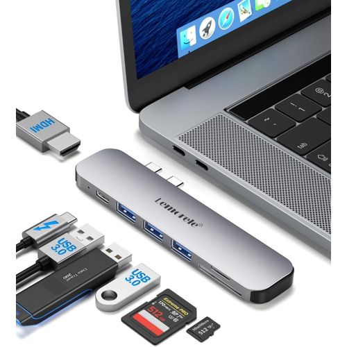 Adaptateur USB C Multiport Hub 7 en 2 avec Thunderbolt 3,3*USB 3.0,HDMI 4K,100W PD,Port SD/TF,Hub USB C pour MacBook Pro/Air M1 M2 2022 2021 2020 2019 2018...(Conu pour MacBook)
