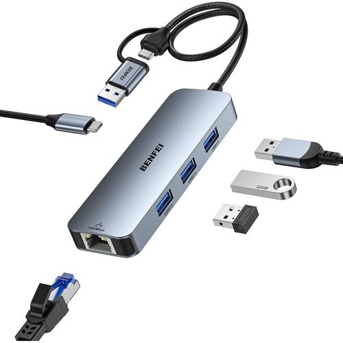 Adaptateur Usb-C Usb 3.0 Vers Gigabit Ethernet, Hub Usb 3.0  3 Ports Avec Rj45 Compatible Avec Macbook Pro/Air 2023, Ipad Pro, Imac, S23, Xps 17, Surface Book 3, Etc.[ORD622386]