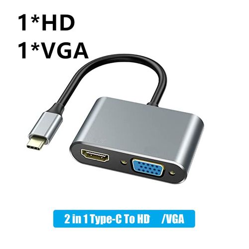 Adaptateur USB C vers 4K compatible HDMI-compatible,VGA,DVI,USB 3.0,concentrateur de type C pour S10 MacPlePro 2019,MacPleAir LenovoYoga,Dell XPS 13 - Type 2 IN 1