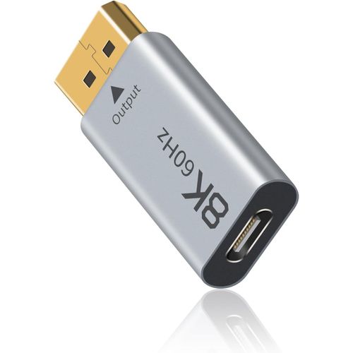 Adaptateur Usb C Vers Displayport 1.4 8K (Unidirectionnel) Usb De Type C Femelle Vers Dp Mle Compatible Avec Iphone 16 Pro Max, Galaxy S24, Macbook Pro/Air, Ipad, Xps - Gris[YIN4182809]