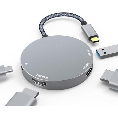 Adaptateur USB C vers double HDMI,type C/Thunderbolt 3 vers 4K,adaptateur double cran,4 en 1 USB C vers HDMI avec 2 ports HDMI,port USB 3.0,appareils USB-C compatibles.[W841]