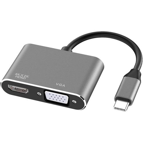 Adaptateur Usb C Vers Hdmi Vga, 2 En 1 Type C Vers Hdmi 4K, Vga 1080P Compatible Avec Macbook Pro/Air 2020 2019, Ipad Pro, Surface, Gris[GBP6277342]