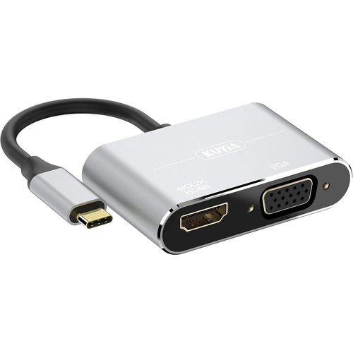 Adaptateur Usb C Vers Hdmi Vga 2 En 1 Usb 3.1 Type-C Vers Vga Et Hdmi Convertisseur Hub Compatible Avec Macbook Pro/Air, Ipad Pro, Samsung Galaxy, Google Ch Book, Pixel, Lg, Dell, [HDM5235663]
