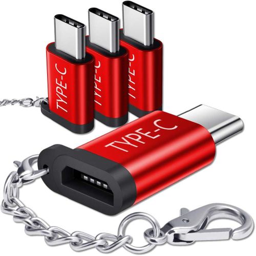 Adaptateur USB C vers Micro USB, [Lot de 4] Convertisseur USB Type C avec Porte-cls Rsistance 56K pour Samsung Galaxy S10 S9 S8 Plus/Note 10 9 8/A3 A5 2017, Huawei P9/P10, LG G5 G6 etc -Rouge