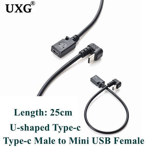 Adaptateur USB C vers Mini USB Type C femelle vers Mini USB mle,cble 25cm,connecteur pour GoPro MP3 plus tard- UC-106 U-shaped
