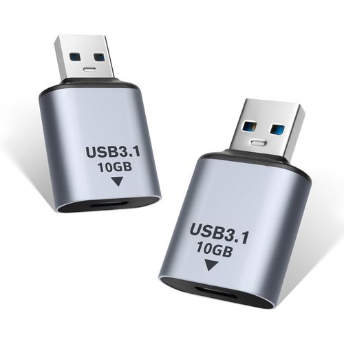 Adaptateur USB C vers USB 10 Gbit/s,Adaptateur USB 3.1 mle vers USB C Femelle,convertisseur OTG,Extension Compatible avec Chargeur USB-A,PC,Ordinateur Portable,USB de Voiture (Lot de 2)