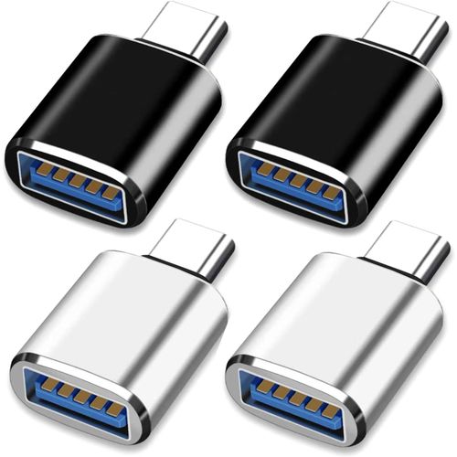 Adaptateur Usb C Vers Usb[Lot De 4],Adaptateur Usb C Vers Usb 3.0 Otg Adaptateur Usb C Vers Usb-A Thunderbolt 4/3,Usb C Adaptateur Per Macbook Pro2021/2020,Galaxy S9/S8,Dell Xps-2 Noirs Et 2 Argents