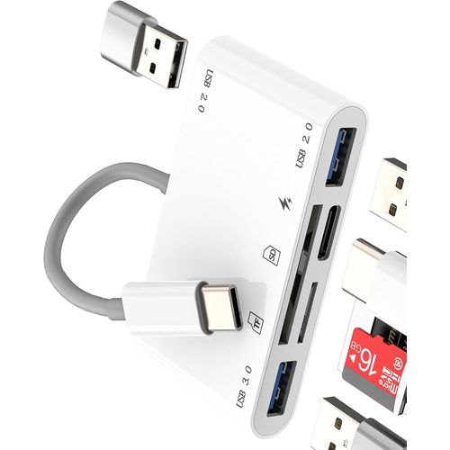 Adaptateur USB C Vers USB SD Carte Lecteur(6 en 1)pour IPhone 16 15 Pro Max OTG 3.0 TF Mmoire Appareil Pour Apple Compatible Avec Samsung S24 Recharge Rapide PD Pour Ipad USB-A Cl Externe