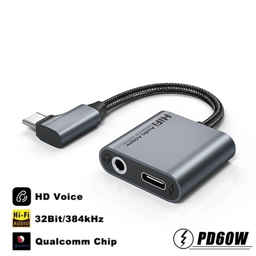 Adaptateur USB de Type C  Jack 3.5 MM Aux avec convertisseur de casque 60W PD USB-C A 3 5,dcodage numrique,cble Audio OTG HiFi,Samsung - Type 90 Degree 60W
