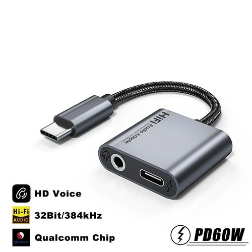 Adaptateur USB de Type C  Jack 3.5 MM Aux avec convertisseur de casque 60W PD USB-C A 3 5,dcodage numrique,cble Audio OTG HiFi,Samsung - Type in line Normal 60W