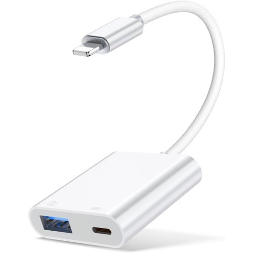 Adaptateur USB iPhone,Lightning vers USB pour Camra OTG vec Port de Charge,Compatible avec iPhone 14 Series/13 Series/12 Series/11 Series Lecteur de Carte,Clavier,Souris,cl USB et contrleur de Jeu