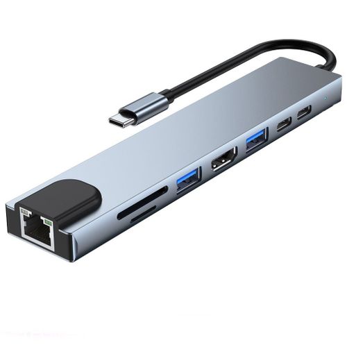 Adaptateur USB type-c Hub 8 en 1, USB 3.0, avec Audio, compatible HDMI, scurit RJ45, sparateur numrique/TF PD, Ethernet 100Mbit