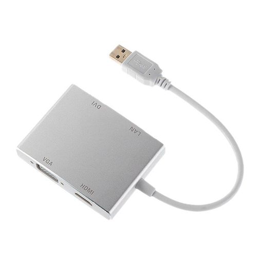 Adaptateur USB vers HDMI, VGA DVI + RJ45, USB 3.0, Full HD, Compatible avec Windows, Mac OS, Ubuntu, Android