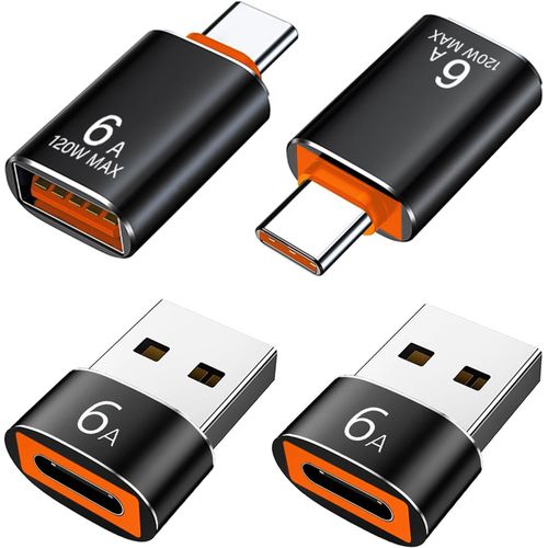 Adaptateur USB vers USB C Lot de 4, Adaptateur USB A 3.0 Femelle vers USB C Mle x2, Adaptateur USB C Femelle vers USB Mle x2, Compatible avec MacBook, iPhone 15, Samsung Galaxy, Tablettes,PC