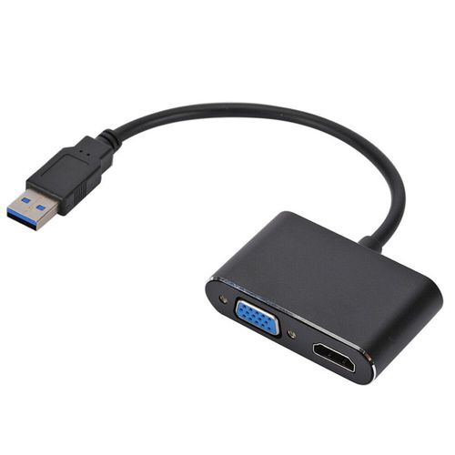 Adaptateur VGA compatible USB 3.0 vers HDMI,2 en 1,1080P,HD,convertisseur sans pilote,Windows 11,10,8,7,XP,Mac OS,cble d'extension d'cran - Type Black