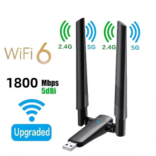 Adaptateur WiFi 6 USB 1800Mbps,5G/2.4GHz,Dongle Wi-fi USB3.0,carte rseau sans fil 802.11ax,antenne  Gain lev pour Windows 10 11 - Type 1800Mbps