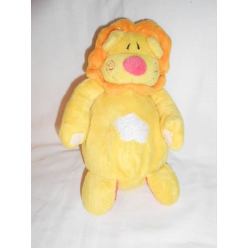 Addex Lion Jungle Jaune Grelot Doudou Etoile Blanche Criniere Orange Nez Et Pommette Spirale Rose 20cm Assis Scratch Aux Pattes Avants