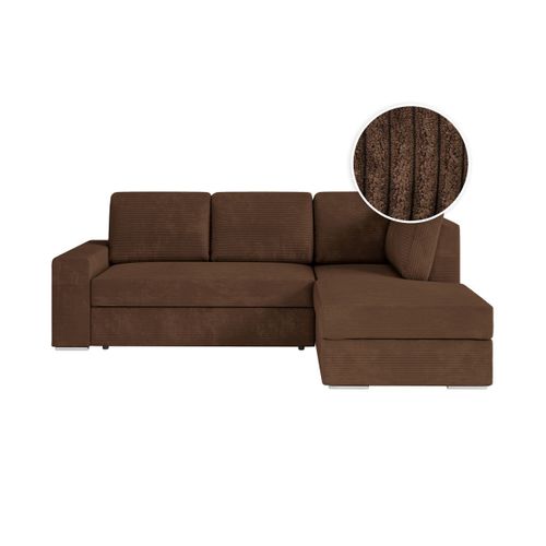 Aden - Canap D'angle Convertible Avec Coffre En Velours Ctel - Angle Droit - Marron