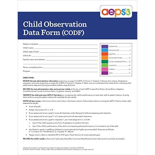 Aeps(R)-3 Child Observation Data Form    Format Broch 