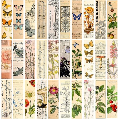 Aesthetic Bookmarks For Book Lovers,Vintage Style Paper Bookmarks,Cute Bookmarks,Butterfly Flower Plant Bookmark Set (30 Pack)