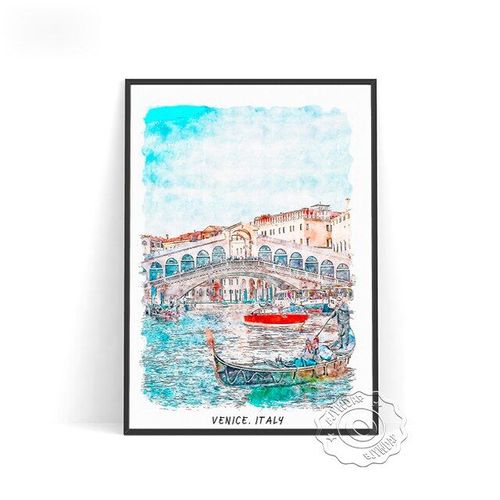 Affiche Aquarelle Ville D'italie De Venise, Belle Impression D'art De Paysage D'italie, Autocollants Muraux De Voyage Du Monde De Venise, Cadeau De Dcoration De Salle De Maison 40*40cm
