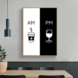 Affiche de caf et vin noir et blanc avec impression peinture sur toile d art mural de simplicit image minimaliste d coration de cuisine et de