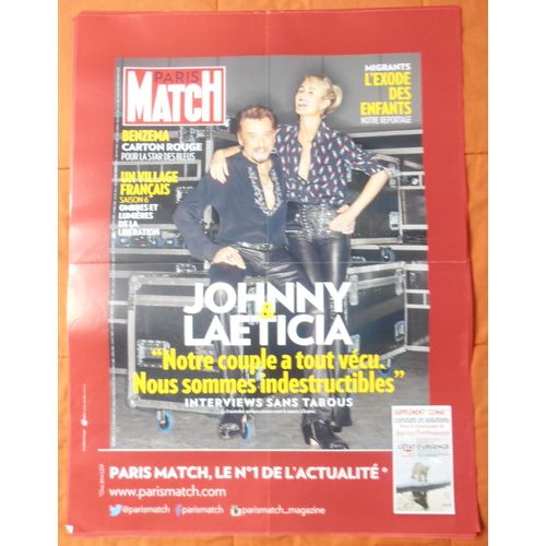 Affiche Plie Format 80x60 Paris Match Johnny Hallyday Laeticia