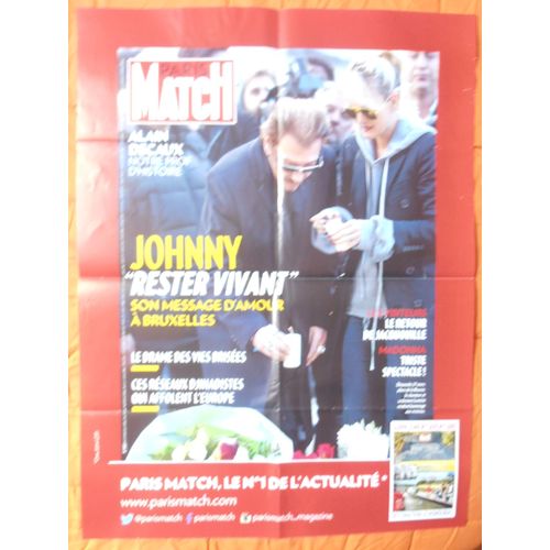 Affiche Plie Format 80x60 Paris Match Johnny Hallyday Laeticia