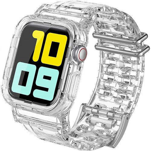 Ahastyle Compatible Avec Apple Watch Bande Transparente Bande De Cristal Avec Pare-Chocs Robuste Pour Apple Watch Series 7 6 5 4 3 2 1 Se Transparent