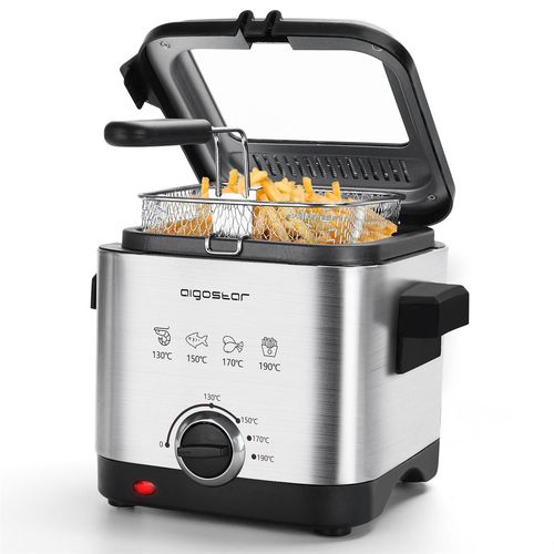 Aigostar Fries 30Izd Friteuse compacte 100% sans BPA grande fentre de vue. acier inoxydable. 900W