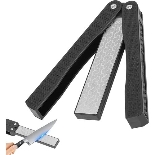 Aiguisoir  Couteaux Pliant, Aiguisoir  Couteaux Manuel Double Face, Aiguisoir Diamant pais/Extra Fin 400/600 Grit Pour La Cuisine, Le Jardin, Le Camping Et Les Outils D'aiguisage D'extrieur-Noir