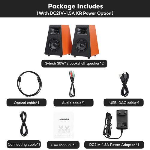 AIYIMA S30 haut-parleurs d'tagre actifs Bluetooth 5.3 en bois 100W moniteur de Studio haut-parleurs Hifi Home cinma caisson de basses Orange/blanc-Orange With KR Plug