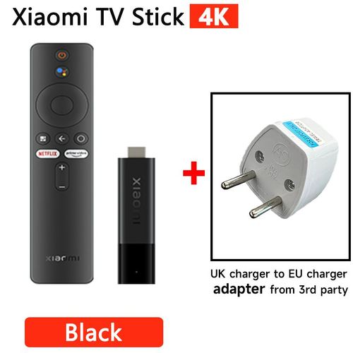 Ajouter l'adaptateur UE - Xiaomi-Mi TV Stick, Android 11, Dongle Smart TV d'origine, 4K, 2 Go de RAM, 8 Go, Dean, Netflix, WiFi, Google Assistant, Bluetooth 5.0