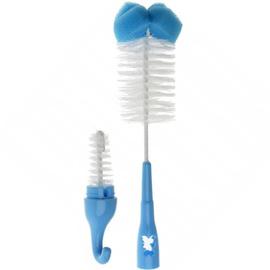 Set Goupillon silicone / eponge pour nettoyer biberon bleu