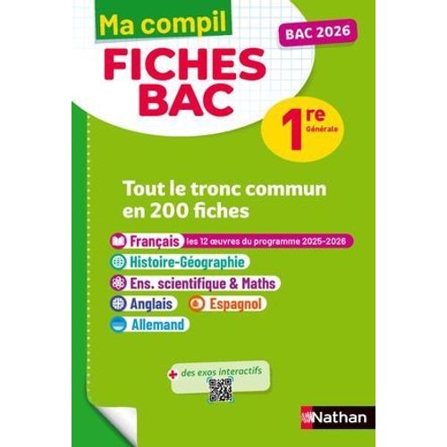 Toutes Les Matires Du Tronc Commun Premire - Ma Compil Fiches Bac - Bac 2026 - Franais, Histoire-Gographie, Enseignement Scientifique, Anglais, Espagnol, Allemand 1re - Epub  