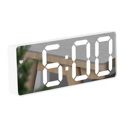 Alarme Numrique Acrylique/Miroir, Commande Vocale, Mode Snooze Nuit, Horloge De Table 12/24h Fonction Anti-Drangement, Horloge lectronique Led--White Mirror Rec