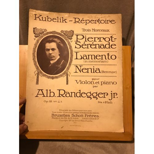 Alb. Randegger Jr Lamento In Memoriam Op. 33 N2 Partition Violon Piano Schott