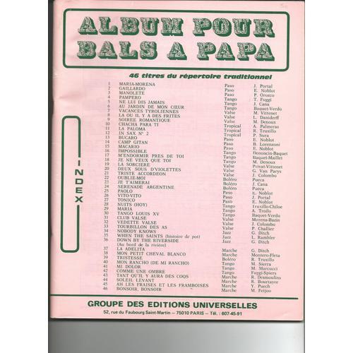 Album Pour Bals  Papa ( 46 Titres Du Rpertoire Traditionnel )