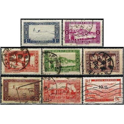 Algrie, 1937 / 41, Beaux Timbres Yvert 101, 104, 106, 109, 110, 112, 138, Pa 1a, Sujets Divers, Halte Saharienne, Gardaa, Touggourt, Amiraut Et Vue Arienne D'alger, Oblitrs, Tbe