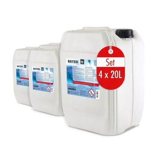 Algicide Anti Algues Pour Piscine - 4 X 20 L (80 L), Bayzid - Double Action Curative Et Prventive - Efficace Contre Bactries