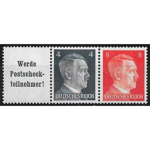 Allemagne, 3me Reich 1941 / 43, Beau Mini-Bloc 2 Timbres Neufs** / * Yvert 707 710, Chancelier Hitler 4pf Bleu Ardoise Et 8pf. Orange Avec Vignette Pour Promouvoir L'Usage Des Chques Postaux.